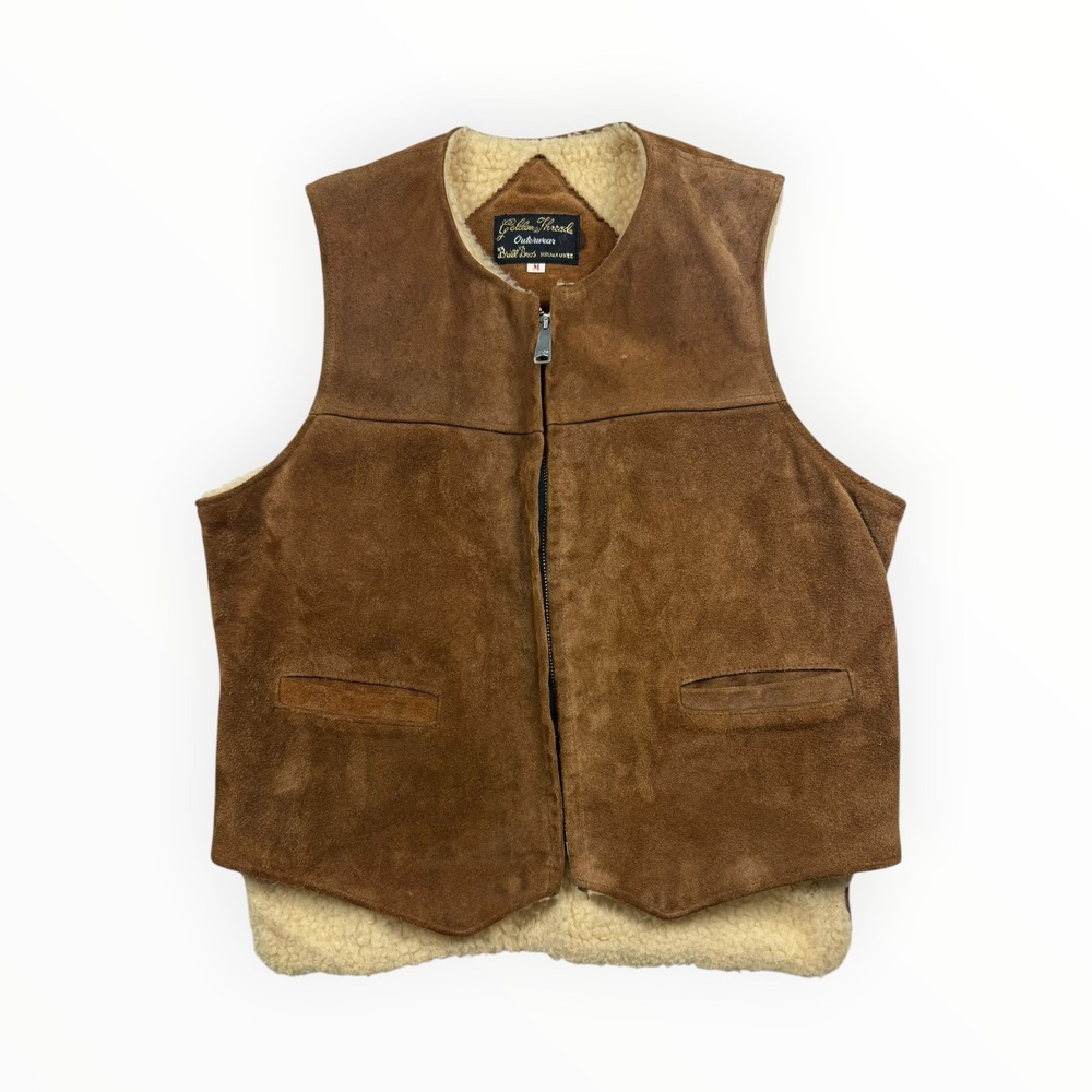 Vintage Suede Sherpa Lined Western Vest Men's M Brown Cowboy Ranch